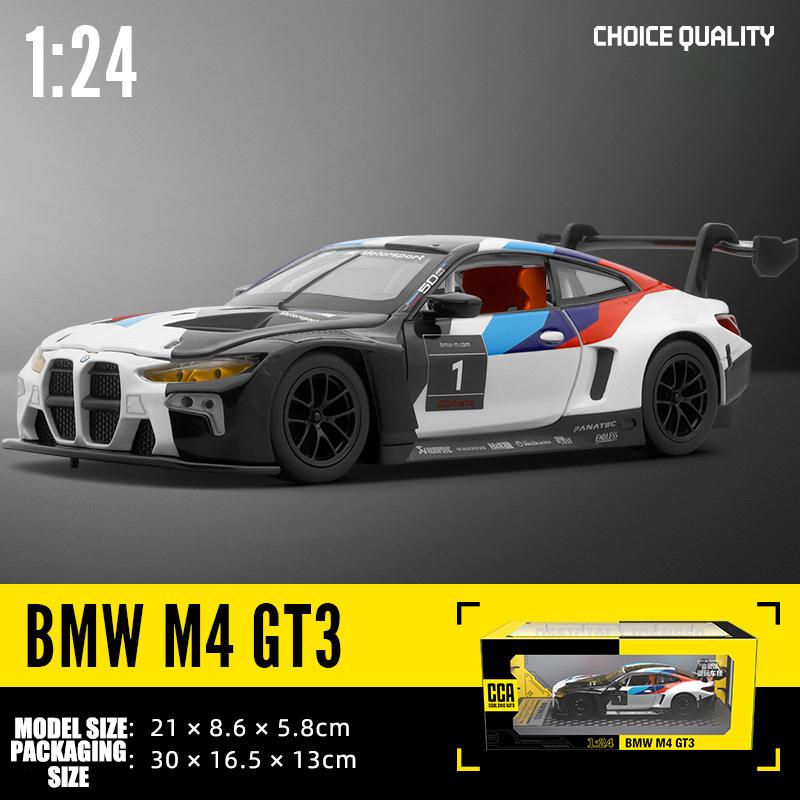 1/24 Scale BMW M4 GT3 Couple Racing Alloy Diecast Car Model Sound Light Indoor Desk Decoration Trendy Ornament Gift Box for Boyfriend