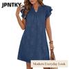 JPNTKY Damenmode Sommer Frühling Einfarbig Druck Kurzarm V-Ausschnitt Freizeitkleider