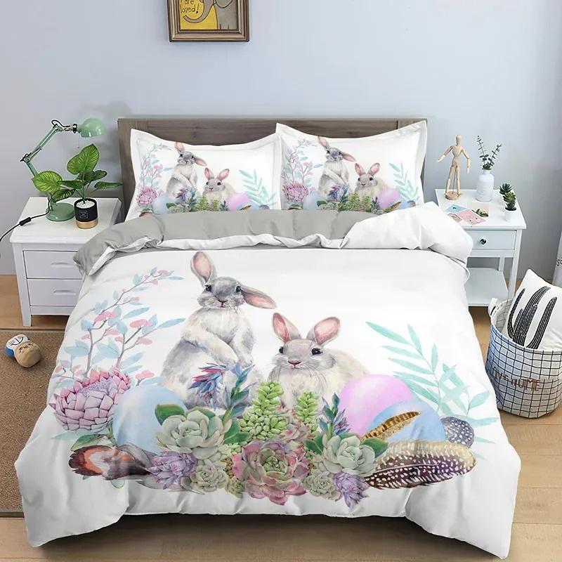 Collezione Biancheria da Letto Cane Coniglio Carino Cartone Animato Nordico King Singolo Twin 90135150 Copriletto 240220 Copripiumino Per Ragazza Ragazzo Bambino Adolescenti Regalo