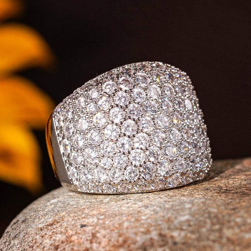 CAOSHI Funkelnde Zirkonia Stein Breite Ringe für Damen Brillante Kupferfarbe Hochzeits-Jubiläums Fingeraccessoires Statement Schmuck 10 white