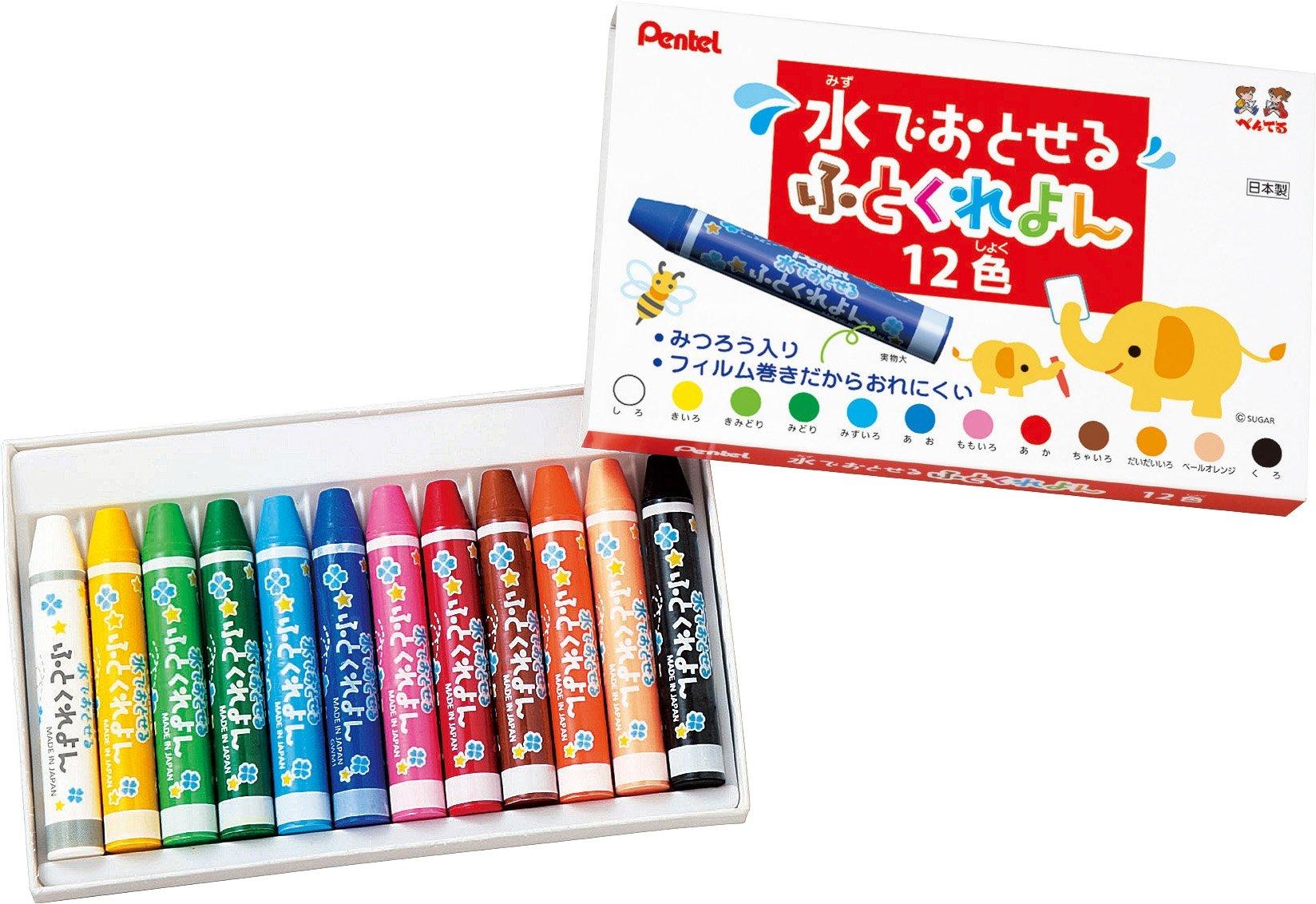 

Pentel Water-Removable Thick Crayons, 12 Colors, GWM1-12, Set of 10