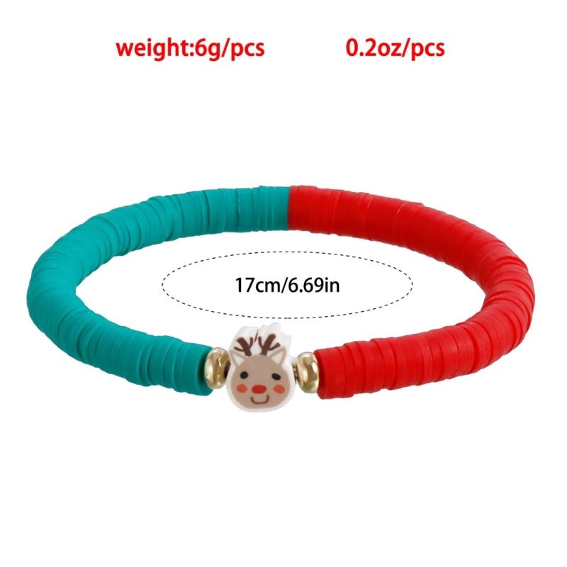 Christmas Beaded Bangle Festive Bohemian Colorful Bracelets 6/7Pcs Soft Clay Elastic Beaded Hand Chains Jewelry for Girl