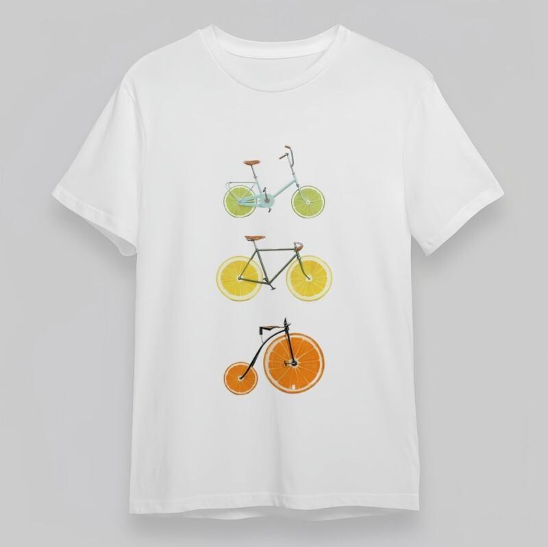 

Женская классическая футболка оверсайз Фрукты Велосипед Цитрусовый ломтик Колеса Графическая футболка L