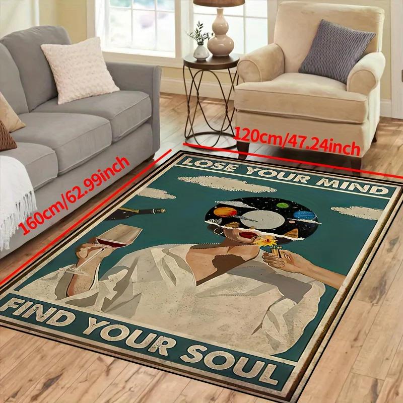 Kreativer Teppich – 'Lost Your Mind, Find Your Soul' Fußmatte für Wohnzimmer, Schlafzimmer, Kinderzimmer, Außenbereich, Garten