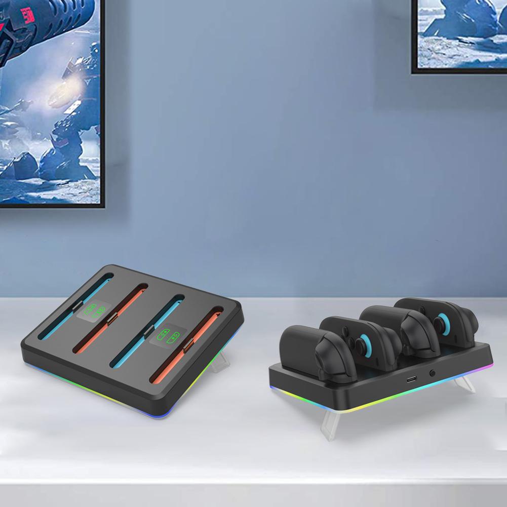 Controller Charger 4 in 1 Magnetic Controller Charger Stand Station with RGB Lights Magnetic Charger Station for Switch2