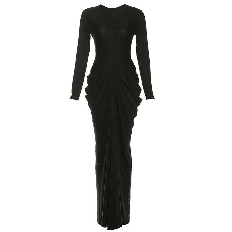 

# Sisjuly# French style Pure Desire to Be Expensive and Rich Madeline Fold Design Temperament Black Long sleeve dress Women Summer Black S