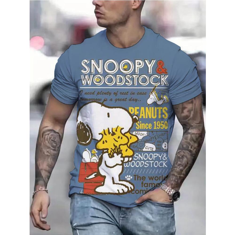 MINISO Летняя Мужская Милая Футболка Снупи Модные Топы С Круглым Вырезом Футболки Мужские Забавные Мультяшные С Коротким Рукавом Одежда Повседневный Наряд Уличная Одежда 5XL