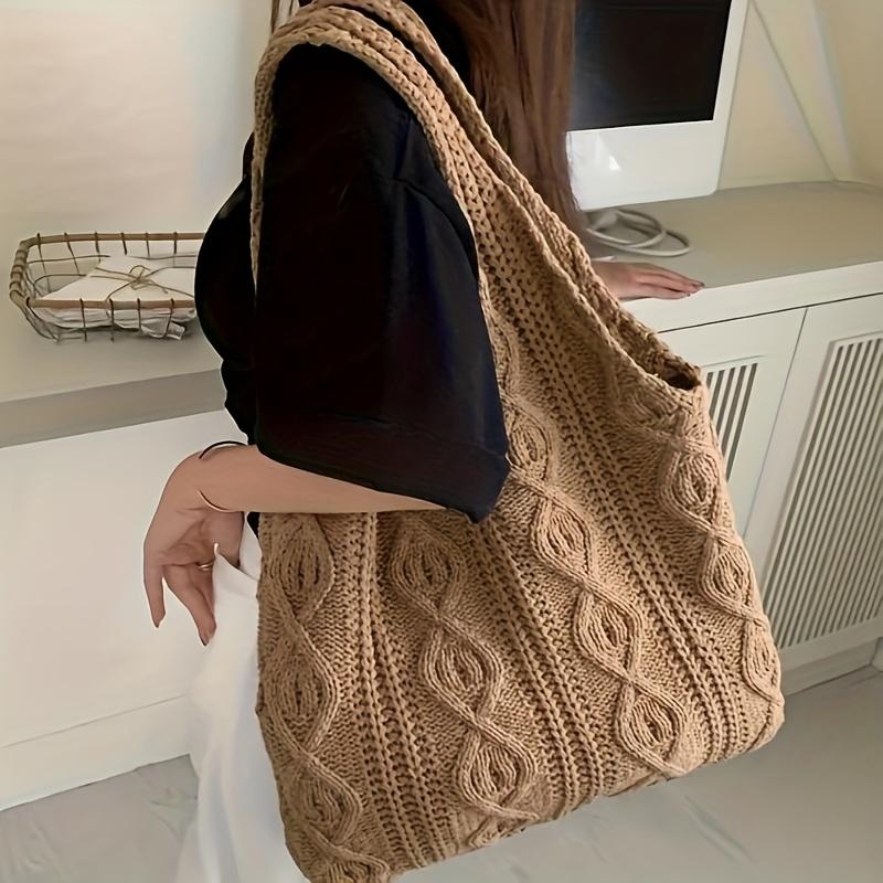 Vintage Tote Bag Large Capacity Vintage Knitted Tote Bag Minimalist Versatile Woven Bag, Suitable for All Seasons