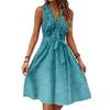 Damen Frühling und Sommer Casual V-Ausschnitt Ärmellose Taille Blumendruck Midikleid