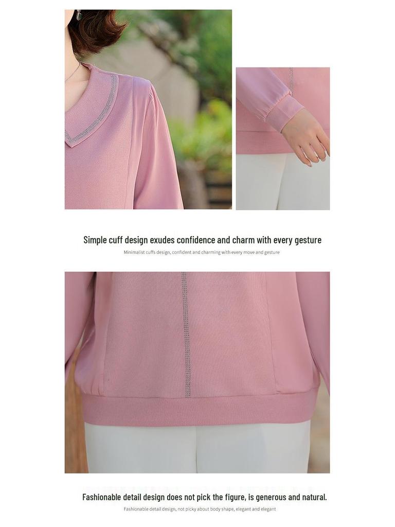 Elegant Silk-Like Long-Sleeve Tops for Middle-Aged Women