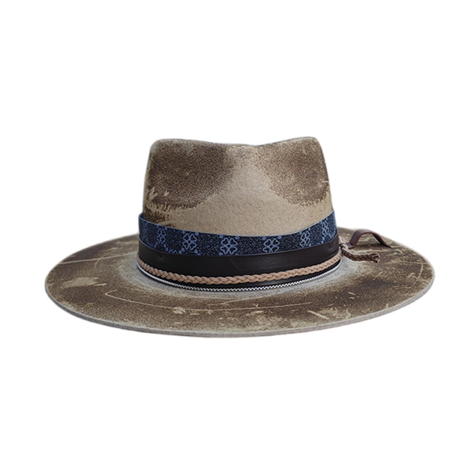 

Classical Maillard Homburg Top Hat Panama Hat Gift for Boyfriend Wool Hat Cowboy Costume for Outdoor Gatherings L
