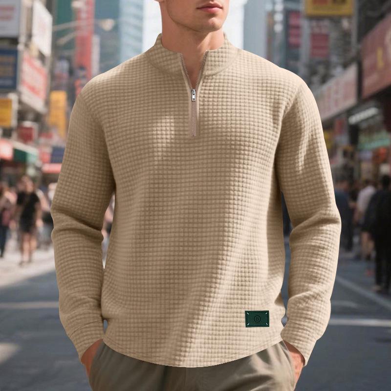 Herren Freizeit Jacquard Stehkragen Halbreißverschluss Sweatshirt für Frühling & Herbst