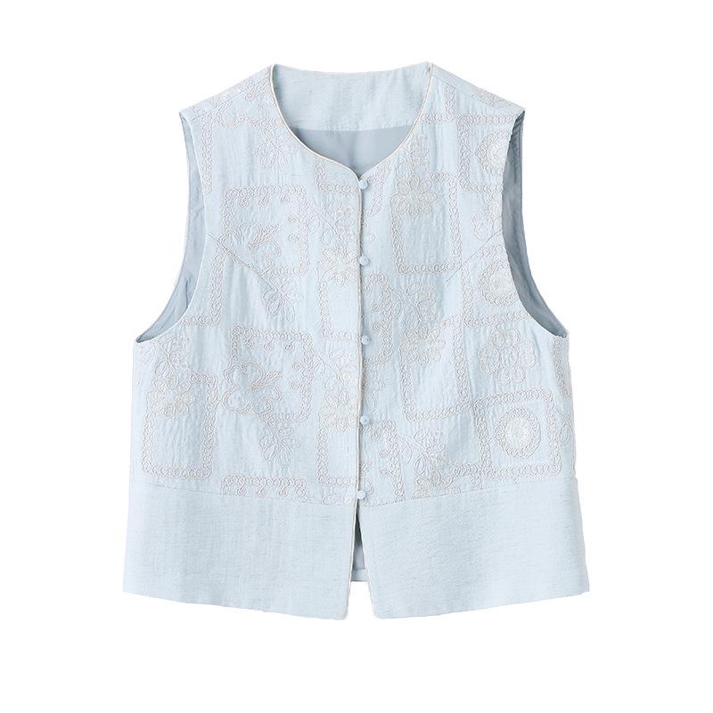 Spring 2025 Women's Embroidered Tang Suit Vest - Chic, Age-Defying Style