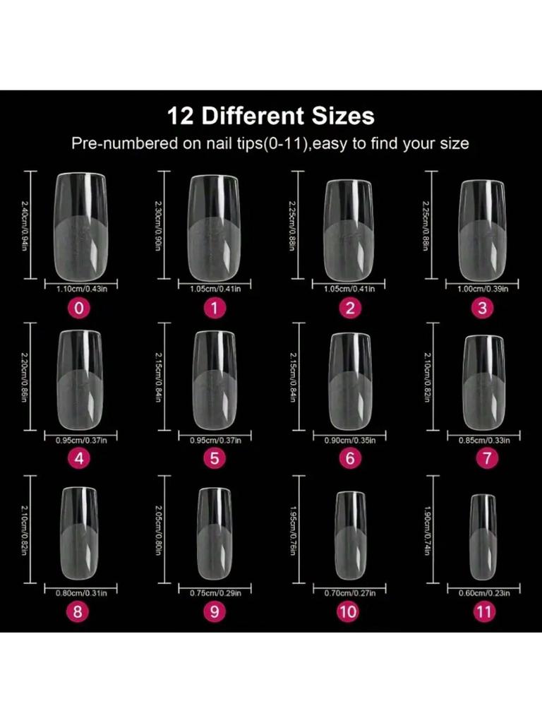 120Pcs Clear Full Cover Square Acrylic False Nails 12 Sizes French Nail Tips For Extension Salon DIY