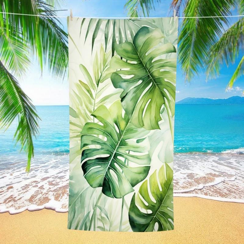 Pink Hibiscus Monstera Tropical Leaf Beach Towel Soft Quick Dry Towel for Summer Vacation Swim Pool Outdoor Travel