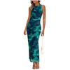 2024 Women's Floral Ruched Mesh Bodycon Dress - Sleeveless, Round Neck