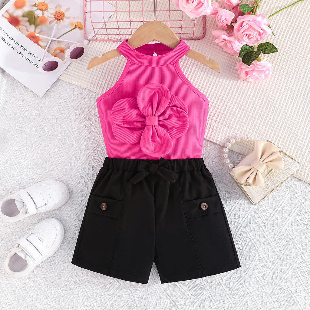 Infants Clothes Fashion Vest Flowers Top + Shorts Two-Piece Set For Baby Girls Halter Neck Shirt Sets