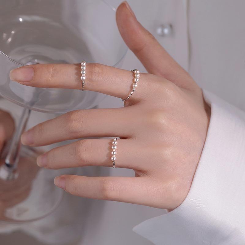 Modern Copper Pearl Ring For Women Unique Summer Style Adjustable Open Design