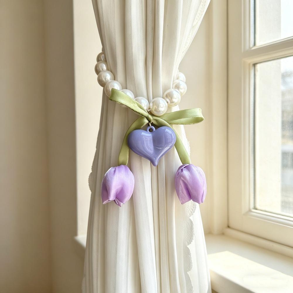 

Decorative Flowers Curtain Straps Beautifully Pearl Curtain Buckle Window Decoration фіолетовий