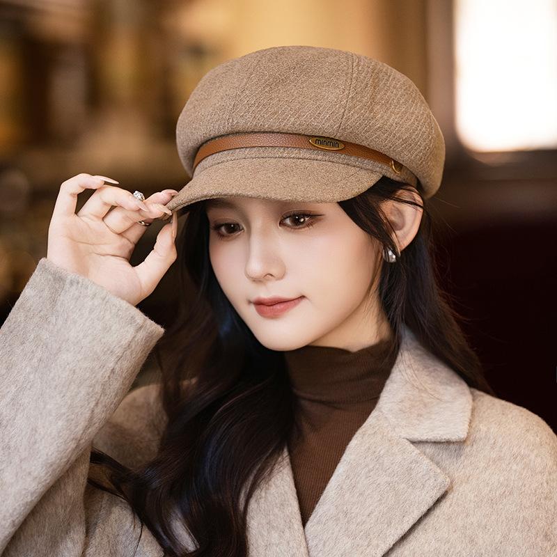 Flattening Cap Women, Beret Newsboy Hat for Small Face, British Style Autumn Winter Octagonal Hat