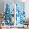 2pcs,2D Plane Printing Minimalist Curtains Cute Snowman Blue Christmas Trees (2) Polyester Fabric (without Rod) Festive Use for