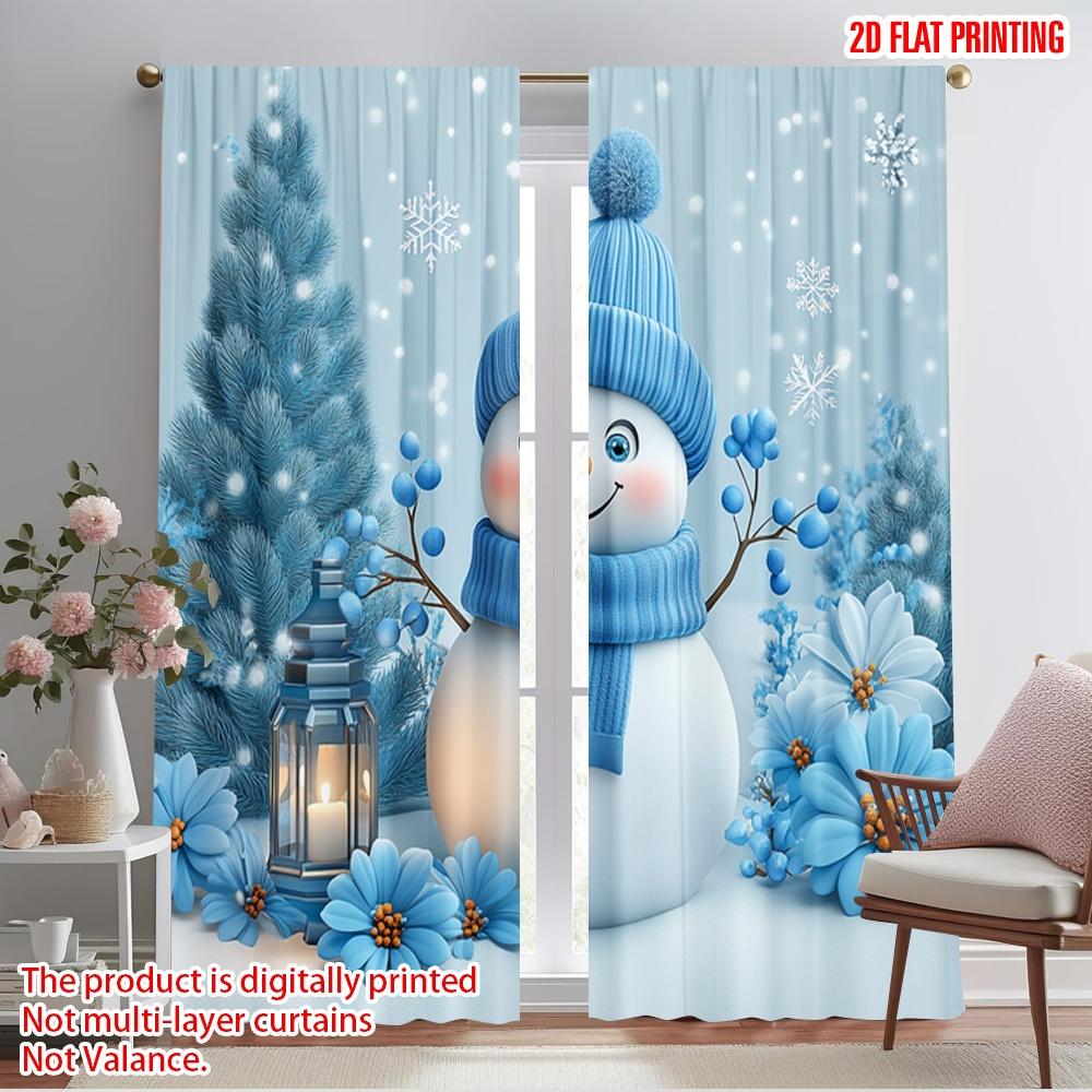 

2pcs,2D plane printing Minimalist Curtains Cute Snowman Blue Christmas Trees (2) Polyester Fabric (without rod) Festive Use for 52.50×116.00 CM 2pcs