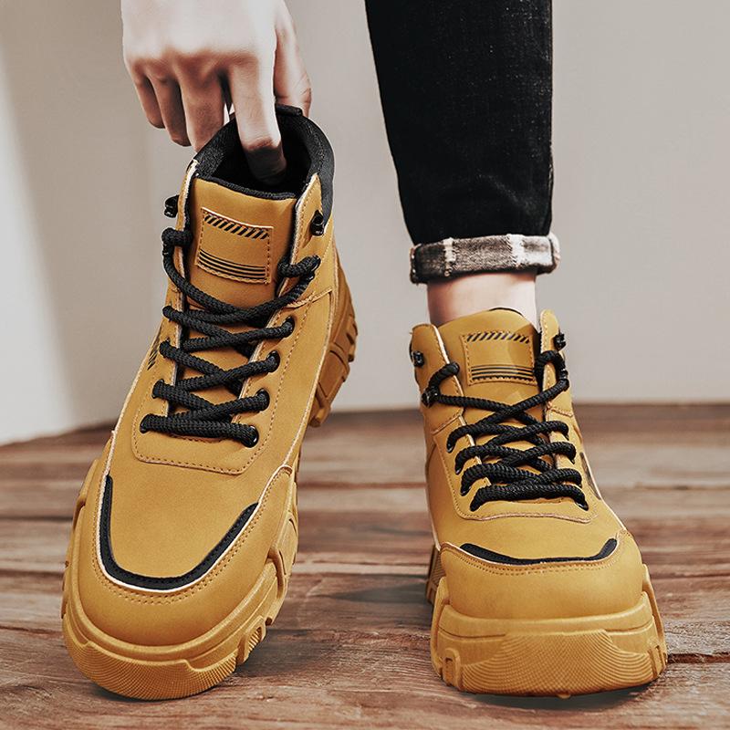 Leather Autumn and Winter New Rhubarb High-top Martin Boots Fashion Trend Outdoor Travel Sports Versatile Height Increase Men's Shoes
