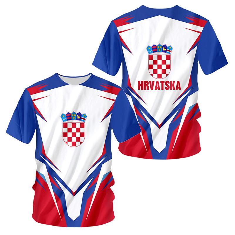 

Летняя мужская футболка с хорватским флагом, футбольной графикой и 3D-печатью, стиль Tough Guy, повседневная спортивная свободная футболка с круглым вырезом и короткими рукавами, топы M