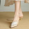 Fashion 2025 NEW Hot selling elegant stylish Half Slippers Female Summer Outside Wearing Pointed High Heels Stiletto Sandals Female