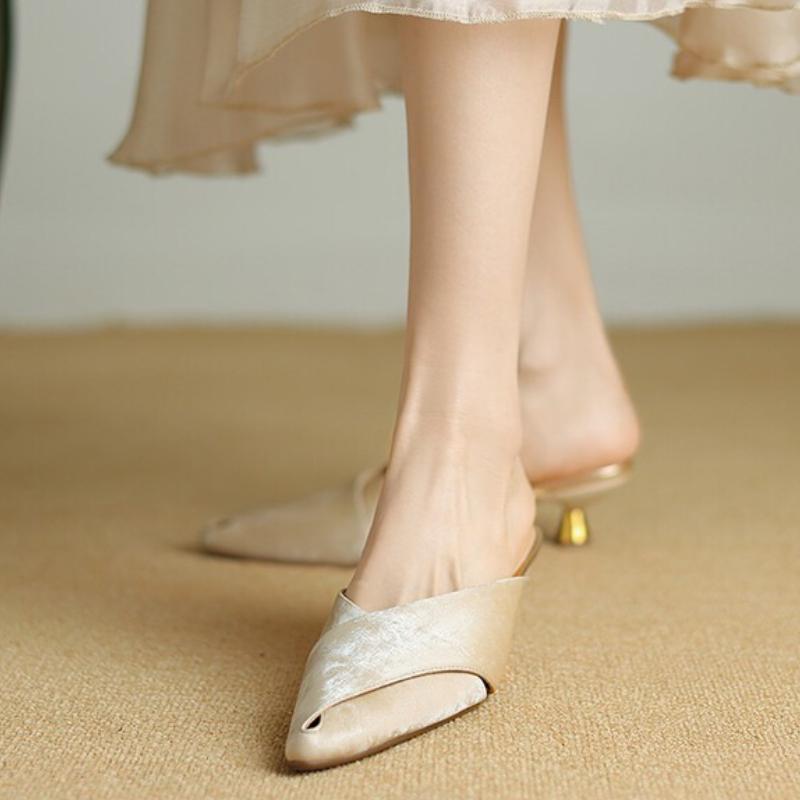 Fashion 2025 NEW Hot selling elegant stylish Half Slippers Female Summer Outside Wearing Pointed High Heels Stiletto Sandals Female