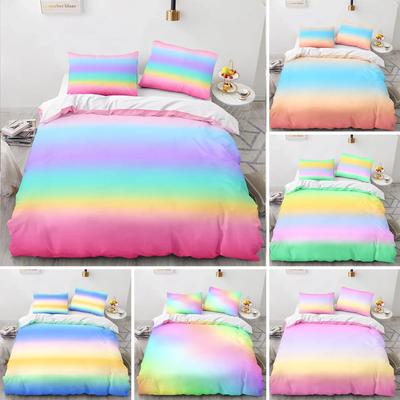 Regenbogenfarbverlauf Bettbezug Set Queen Size Regenbogen für Kinder Mädchen Niedlicher Stil Bettwäsche Set Polyester Einzelkönig Twin Quiltbezug