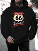 New Arrival for Summer 2026: Unisex European and American Style Casual Versatile Fashion Hooded Sweatshirt with Classic Route 66 Road Sign Print, Let