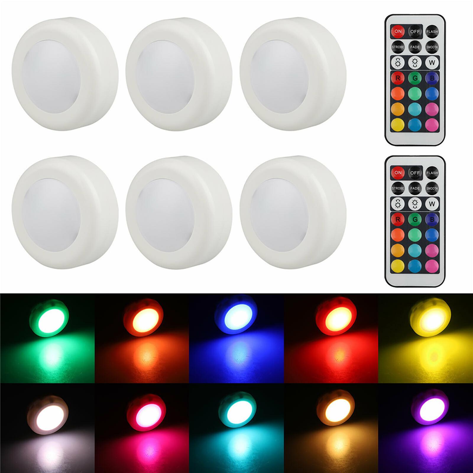 

6 Pack Rgb Led Puck Lights 12 Colors Wireless Night Light With Remote Control For Under Cabinet 6 lights and 2 remote control#0