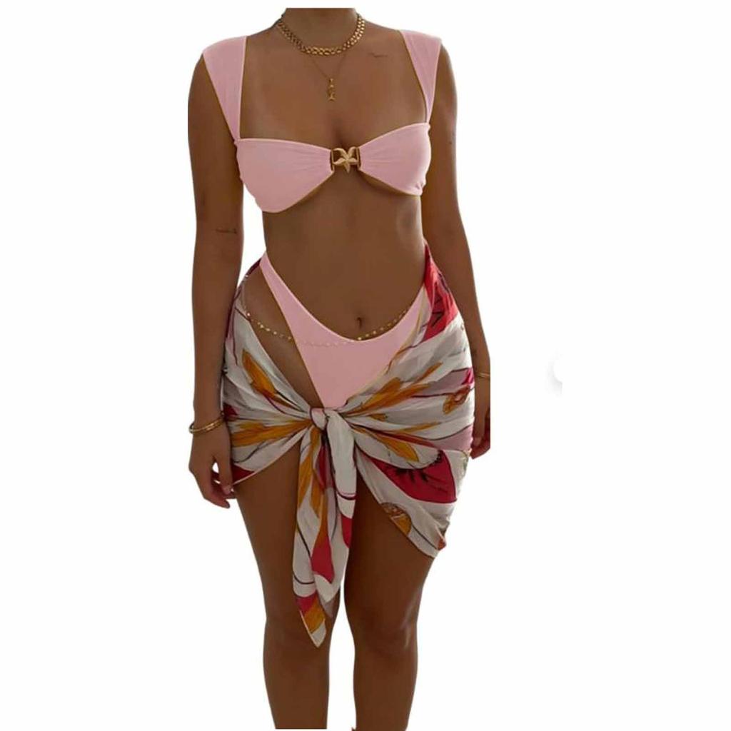 Women High Cut Bikini Set Two Piece Swimsuit Wireless Bra Bathing Suit Swimwear for Beach Pool