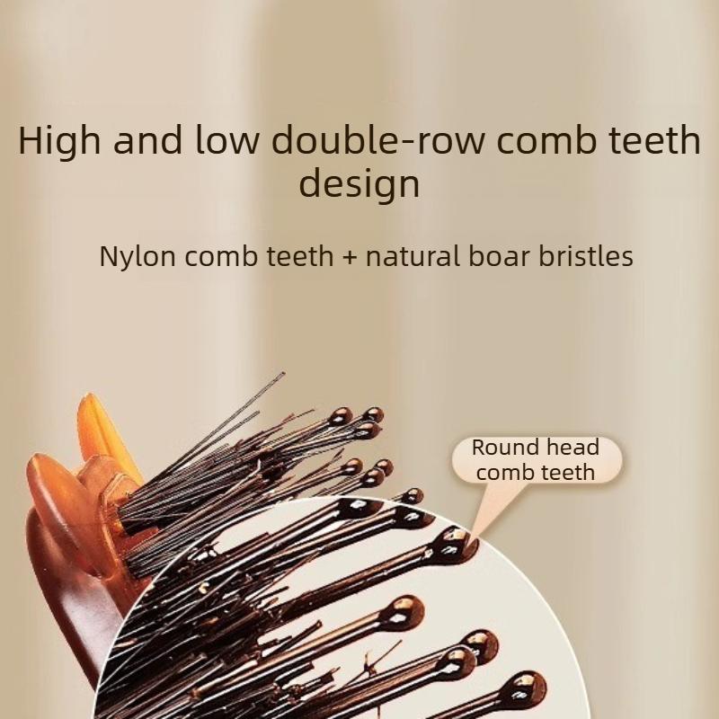 Foldable Boar Bristle Hair Brush Portable Styling Comb for Voluminous Hair and Makeup