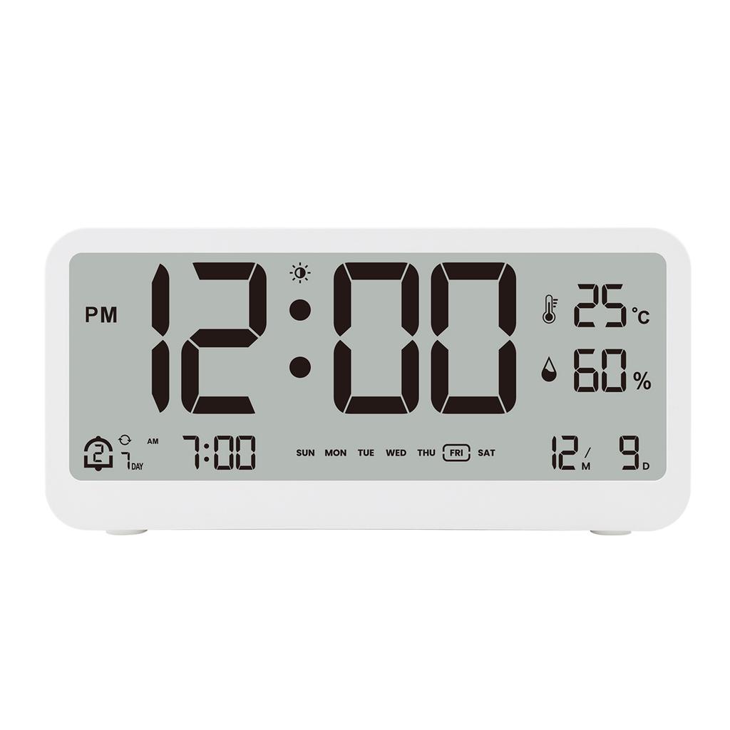8001-EN Multifunctional Digital Clock LED Brightness Adjustable Temperature Humidity Displaying Alarm Clock with Dual Alarms