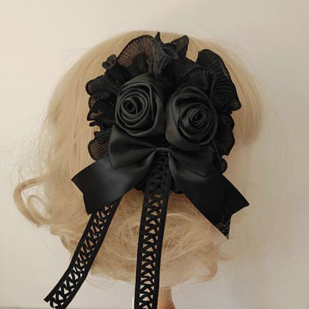 Gothic Lolita Headband Flower Hairpin Black Hair Hoop for Head Bands Headpiece Hair Decor Gifts for Best Friends