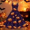 Womens Halloween Spider Web Pumpkin Print Off Shoulder Punk Vintage Dress Double Strap Sleeveless Flared Skirt Party Dress