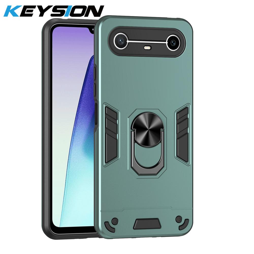 

KEYSION Shockproof Armor Case for TECNO Spark Slim 4G Soft Silicone+PC Metal Ring Stand Phone Back Cover for Tecno Pova Slim 5G for Pova Slim 5G зелёный