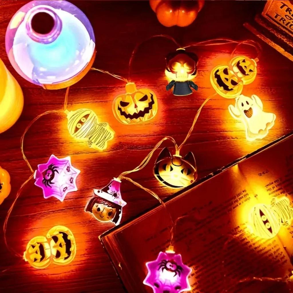 10/20/40Led Halloween StringLights Hanging Starburst Battery Elk Camping Curtain Operated Spider Ghost Skeleton Flash Waterproof