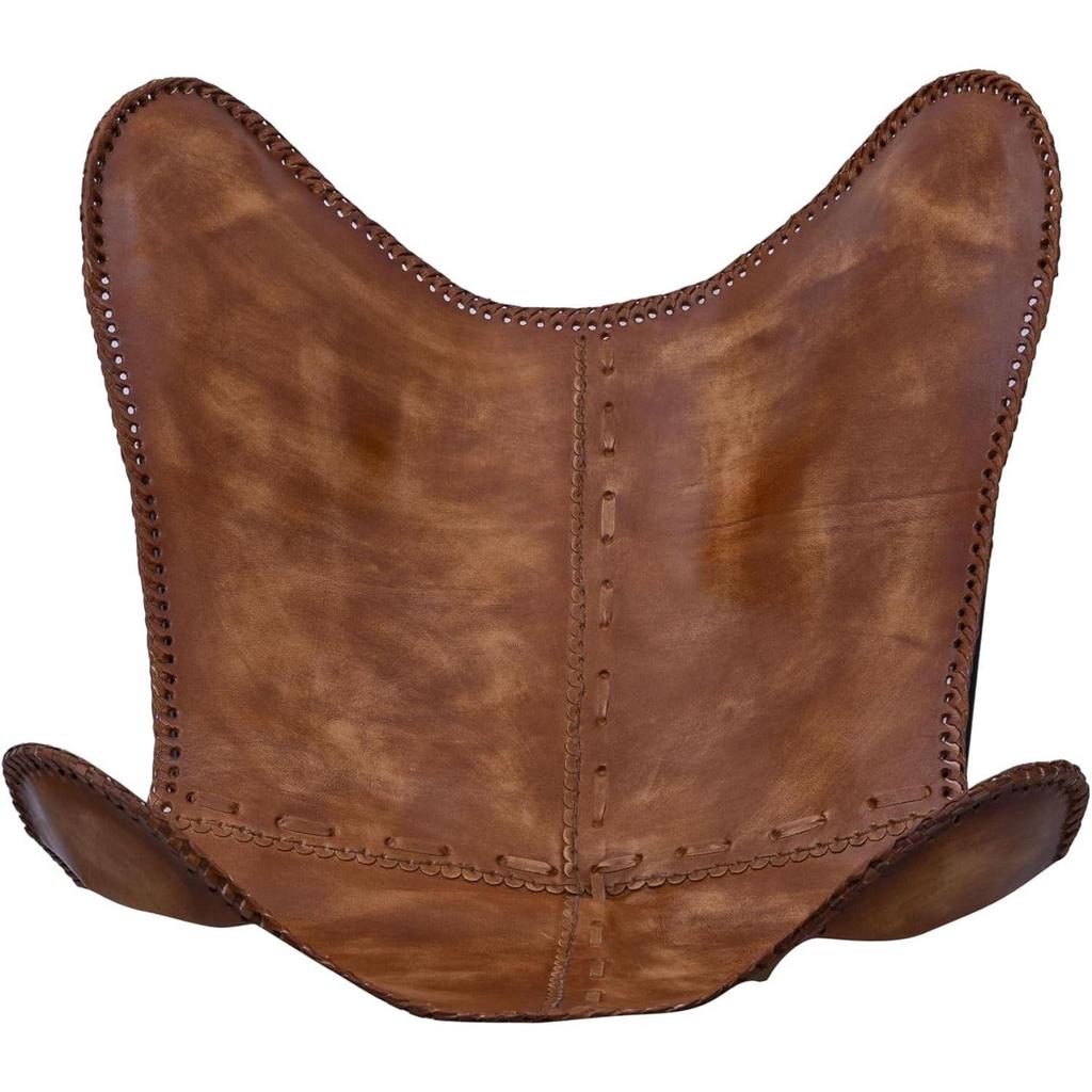 Brązowe Krzesło Skórzane Vintage z Podłokietnikami Składane/Antyczne Skórzane Krzesło Motylkowe Dekoracja Domu/Ręcznie Robione Krzesło (ze składaną podstawką) - Krzesła kempingowo-turystyczne