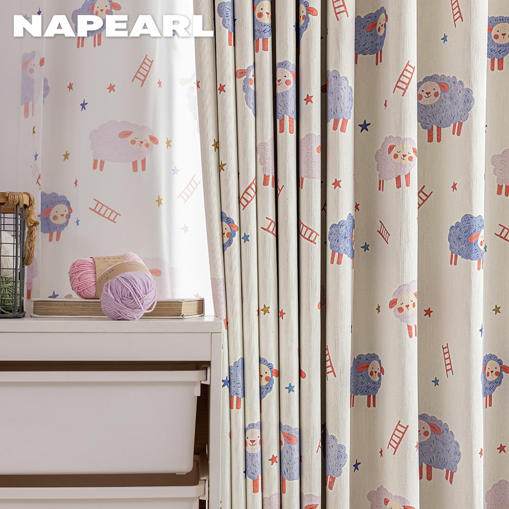 1PC NAPEARL 90% Blackout Curtains Cute Lamb Print Children's Curtains Thick Curtains for Bedroom Living Room Window for Home Decor