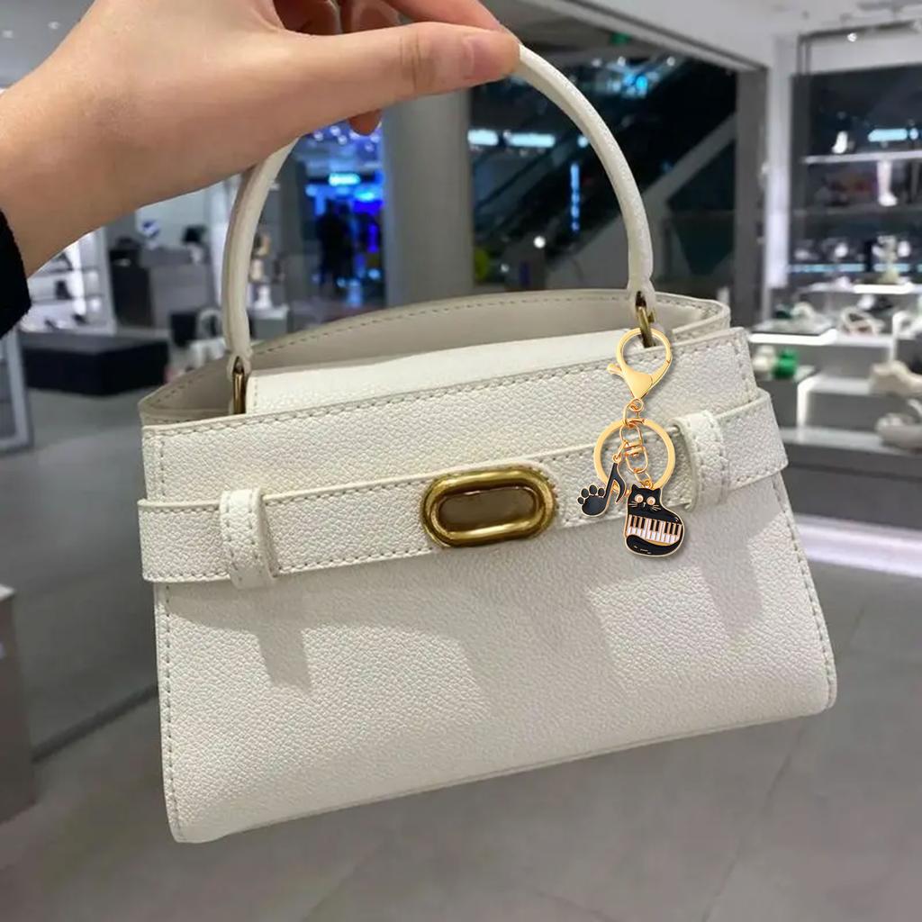 Schlüsselanhänger mit Klaviermotiv und Katzenmotiv, kreativer Auto-Schlüsselanhänger mit Musiknote, Schlüsselanhänger zum Aufhängen, Taschenanhänger für Damen