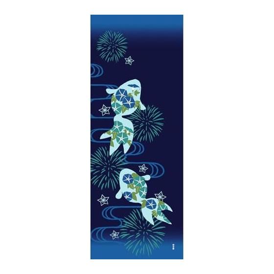 Hamamonyo Tenugui Hand Towel - Summer Flowers and Goldfish, 100% Cotton, Approx. 34cm x 90cm
