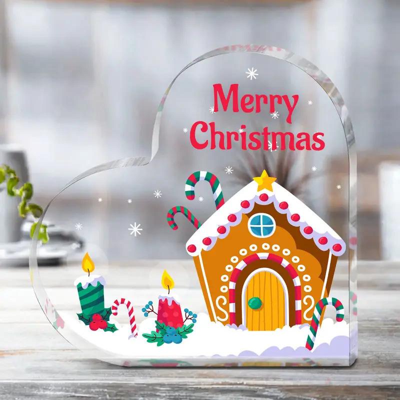 2D Flat Acrylic Cute Heart Shaped Christmas Desktop Decoration, Home Decor Plaque Hanging Wall Art Decorative Garden Decoration for Room Door Signs Ha
