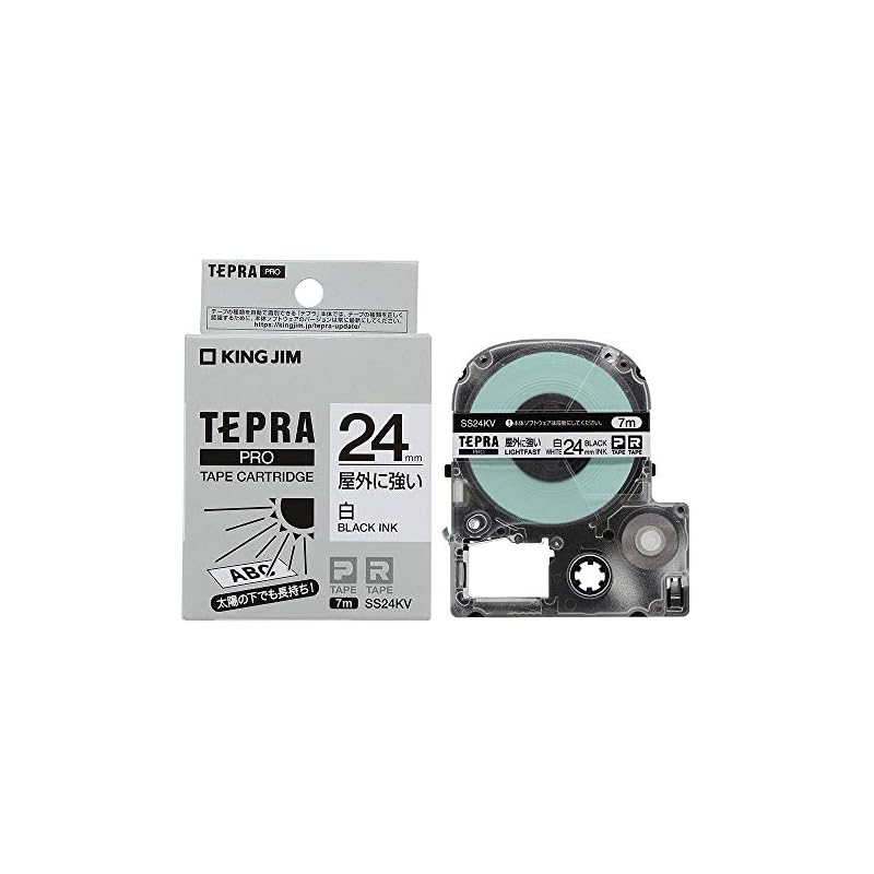 King Jim [Genuine] Tepra PRO Tape Cartridge, Outdoor-Resistant Label, 24mm White Label/Black Text, 7m Length SS24KV
