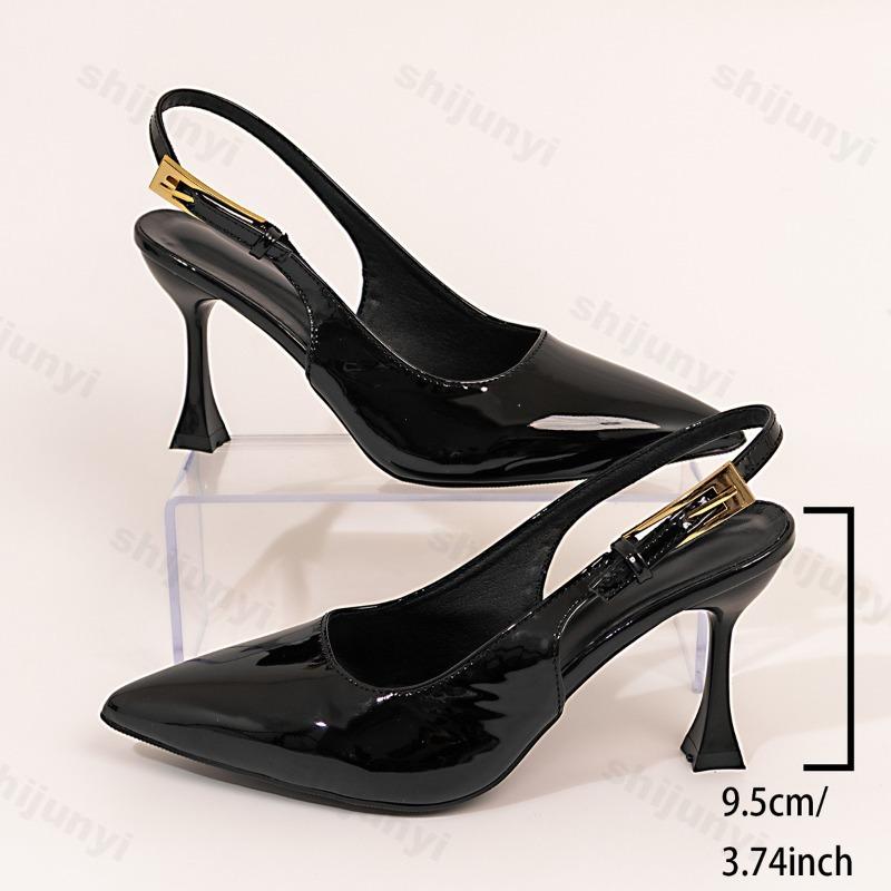 Womans Pumps Spring New Fashion Pointed Toe Slingbacks Sandals Simple Versatile Black Stiletto High Heel Shoes Sandales À Talons