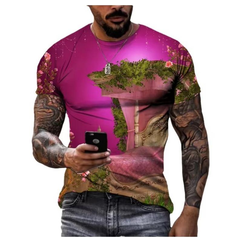 Graphic T Shirts Men Fashion Natural Scenery Pattern T Shirt Handsome Casual 3D Print T-shirt Summer Mountains Rivers Tops