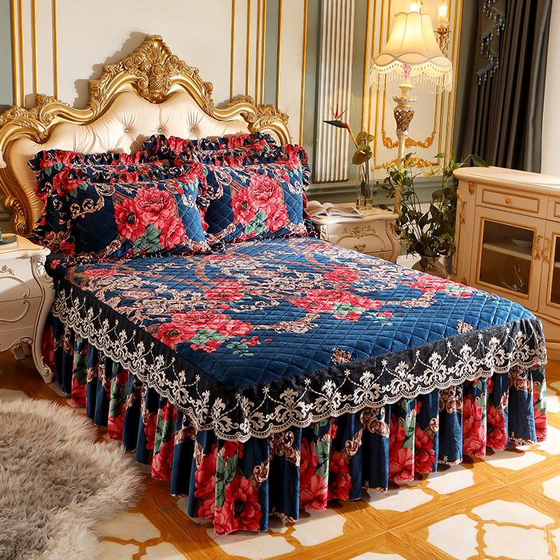 Crystal Plush Thickness Bed Skirt Lace Thermal Home Decor Bedroom 1.5M 1.8M King Size Bed Cover Bedspread No Pillowcase