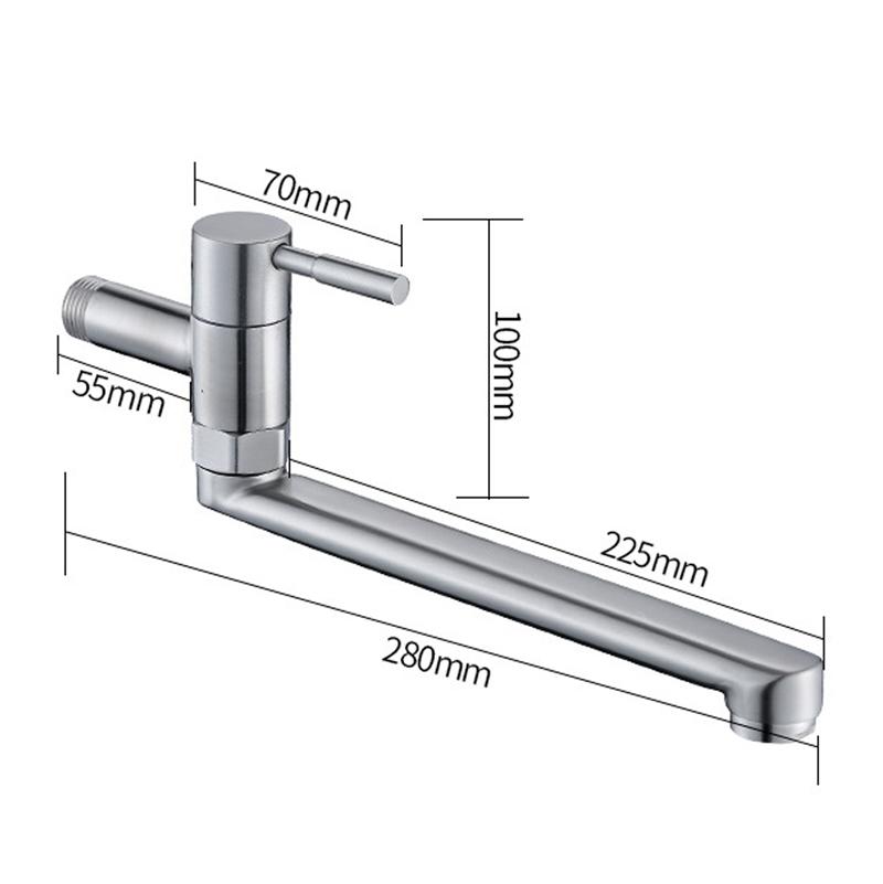 New Design 360 Degree Wall Mounted Steel Cold Tap Single Handle 304 Stainless Steel Kitchen Faucet Sink Extended Spout Mixer Tap